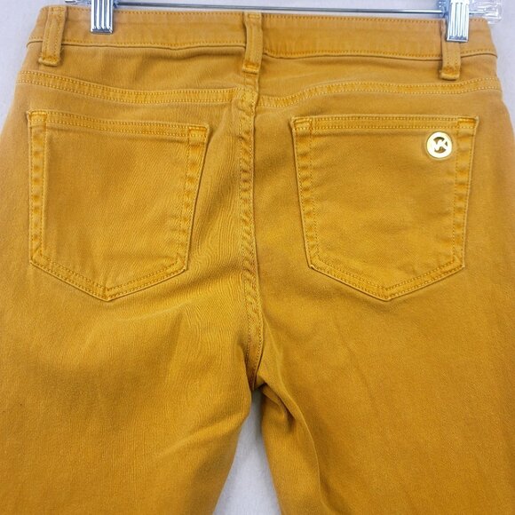 Michael Kors IZZY Jeans Y2K Mustard Gold Metal Logo Skinny Size 4 - Picture 4 of 10